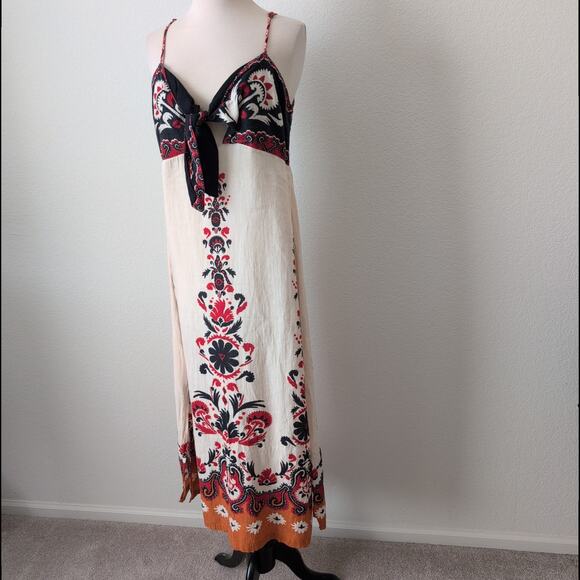 Vintage FARM RIO Dress Womens Flower Rug Midi Size G Large Tie Front Boho RARE - Picture 16 of 16